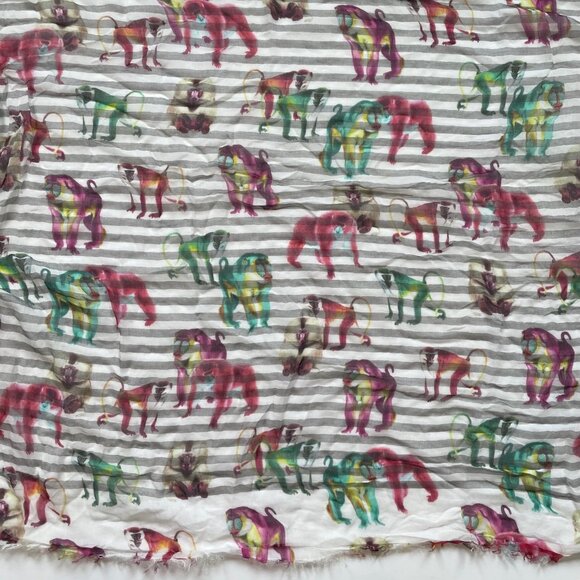 Franco Ferrari Monkey & Stripe Modal Scarf – Made in Italy – 74" x 56" - Picture 3 of 4